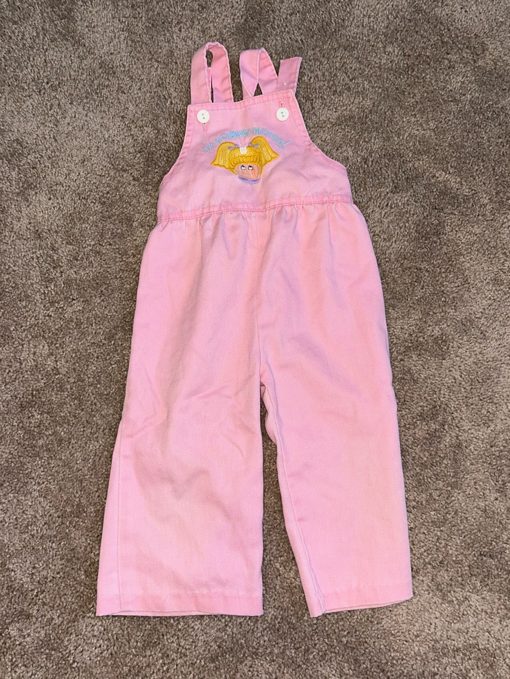 Vintage 1983 Cabbage Patch Kids Pink Girls' Overalls with Cartoon Embroidery